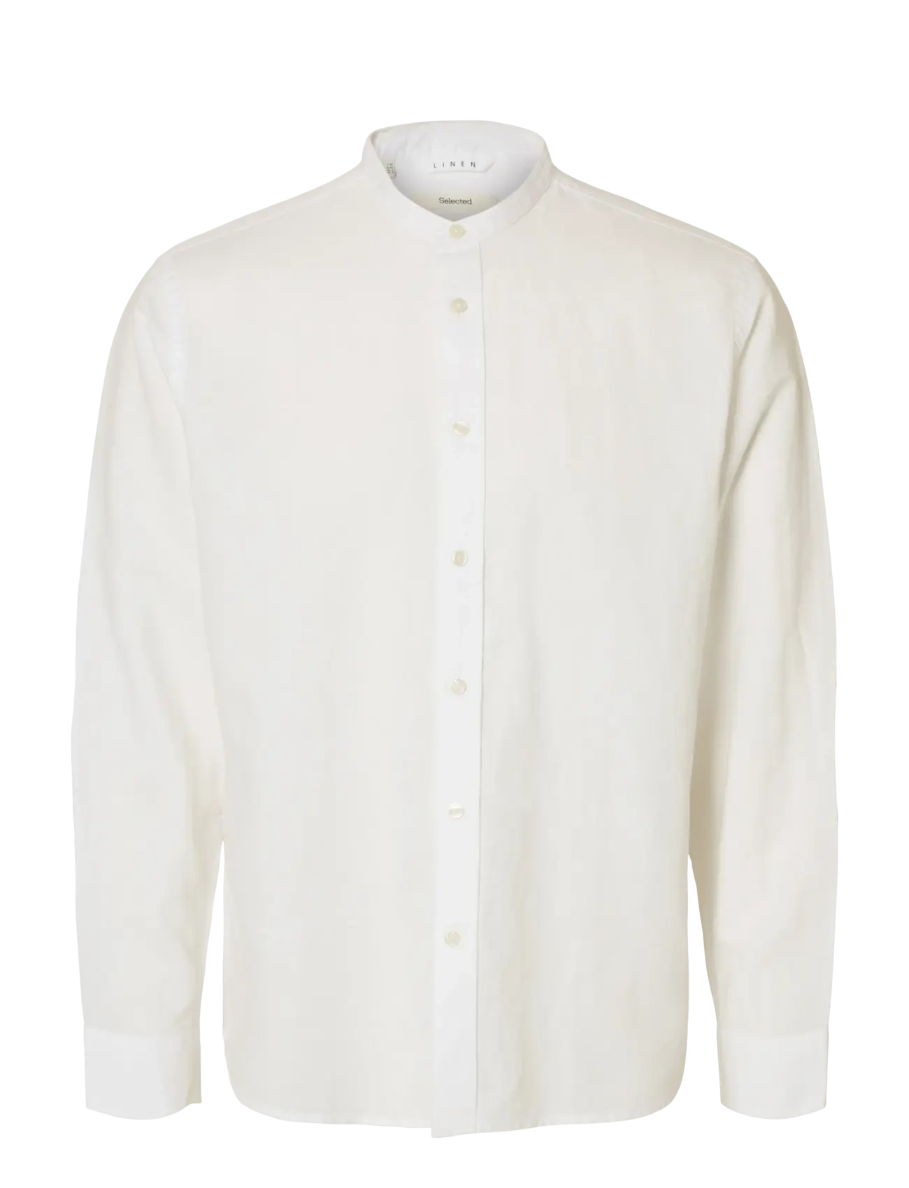 Selected SLMREGCLAY LINENBLEND LS SHIRT BAND NOOS - Hørskjorter - BRIGHT WHITE / cream