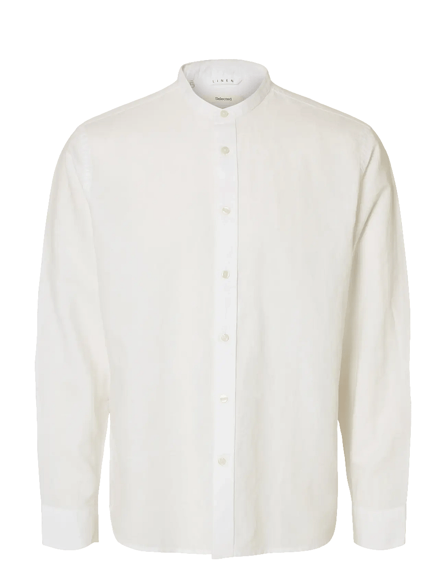 Selected - SLMREGCLAY LINENBLEND LS SHIRT BAND NOOS - linen shirts - bright white - 1