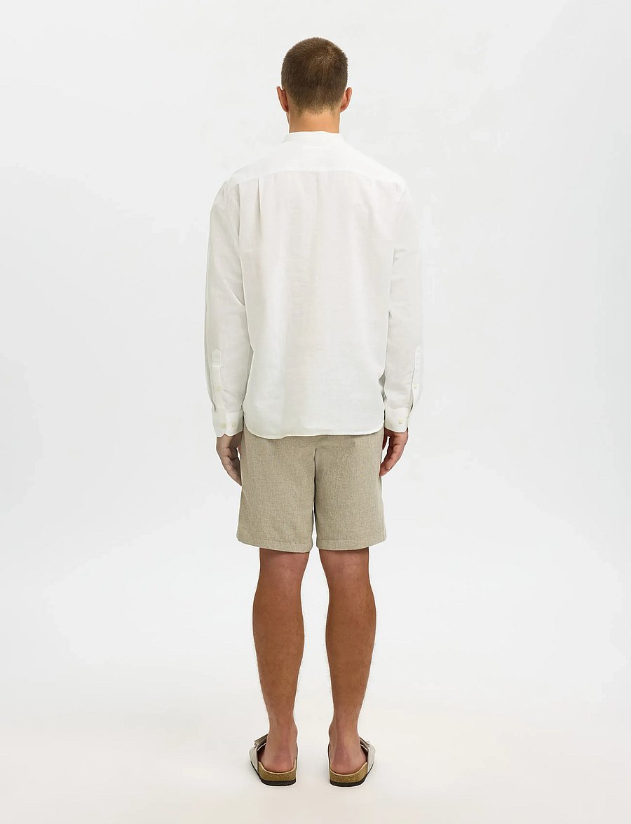 Selected - SLMREGCLAY LINENBLEND LS SHIRT BAND NOOS - linen shirts - bright white - 2