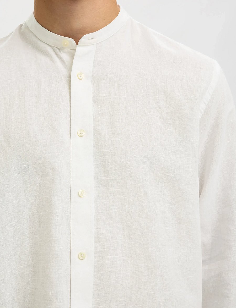 Selected - SLMREGCLAY LINENBLEND LS SHIRT BAND NOOS - linen shirts - bright white - 4