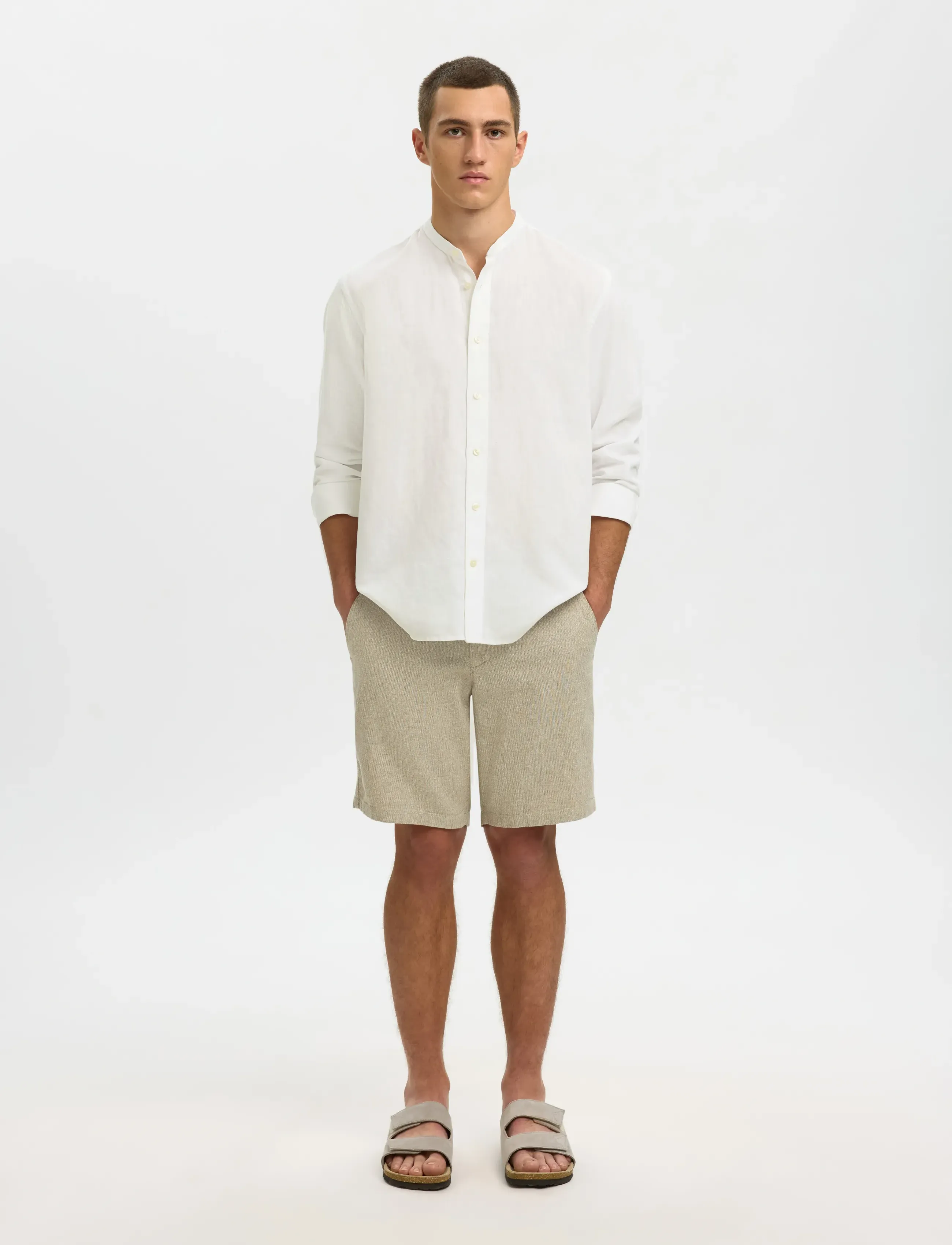 Selected - SLMREGCLAY LINENBLEND LS SHIRT BAND NOOS - hørskjorter - bright white - 5