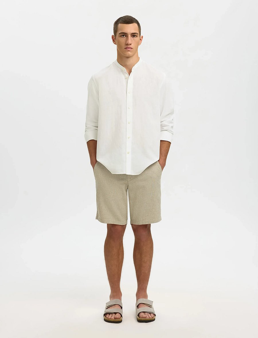 Selected - SLMREGCLAY LINENBLEND LS SHIRT BAND NOOS - linen shirts - bright white - 5