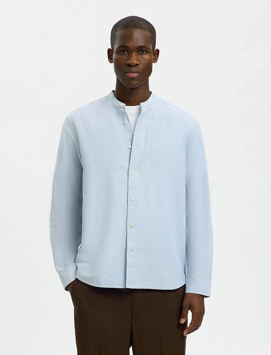 Selected - SLMREGCLAY LINENBLEND LS SHIRT BAND NOOS - leinenhemden - dusty blue - 0