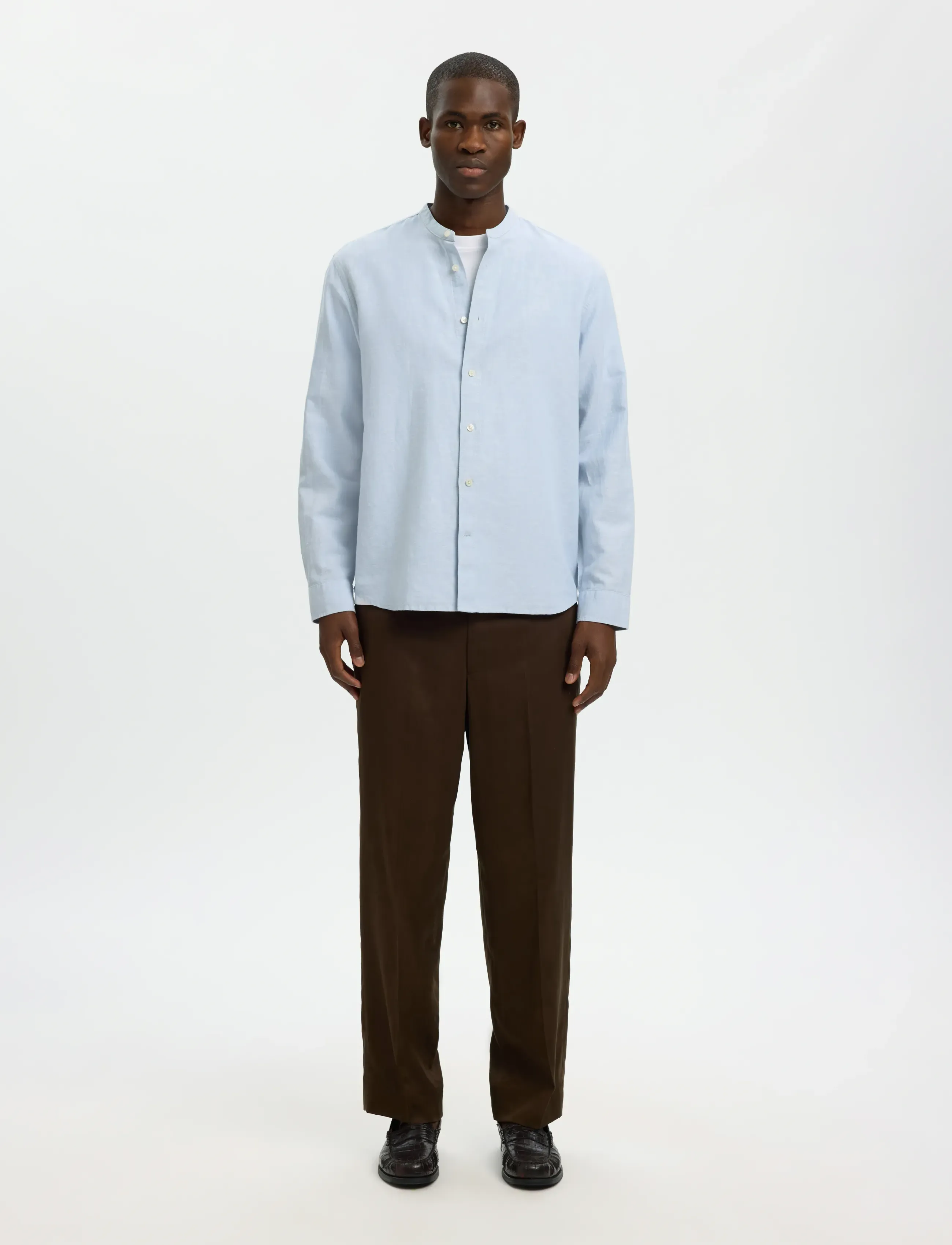 Selected - SLMREGCLAY LINENBLEND LS SHIRT BAND NOOS - hørskjorter - dusty blue - 3