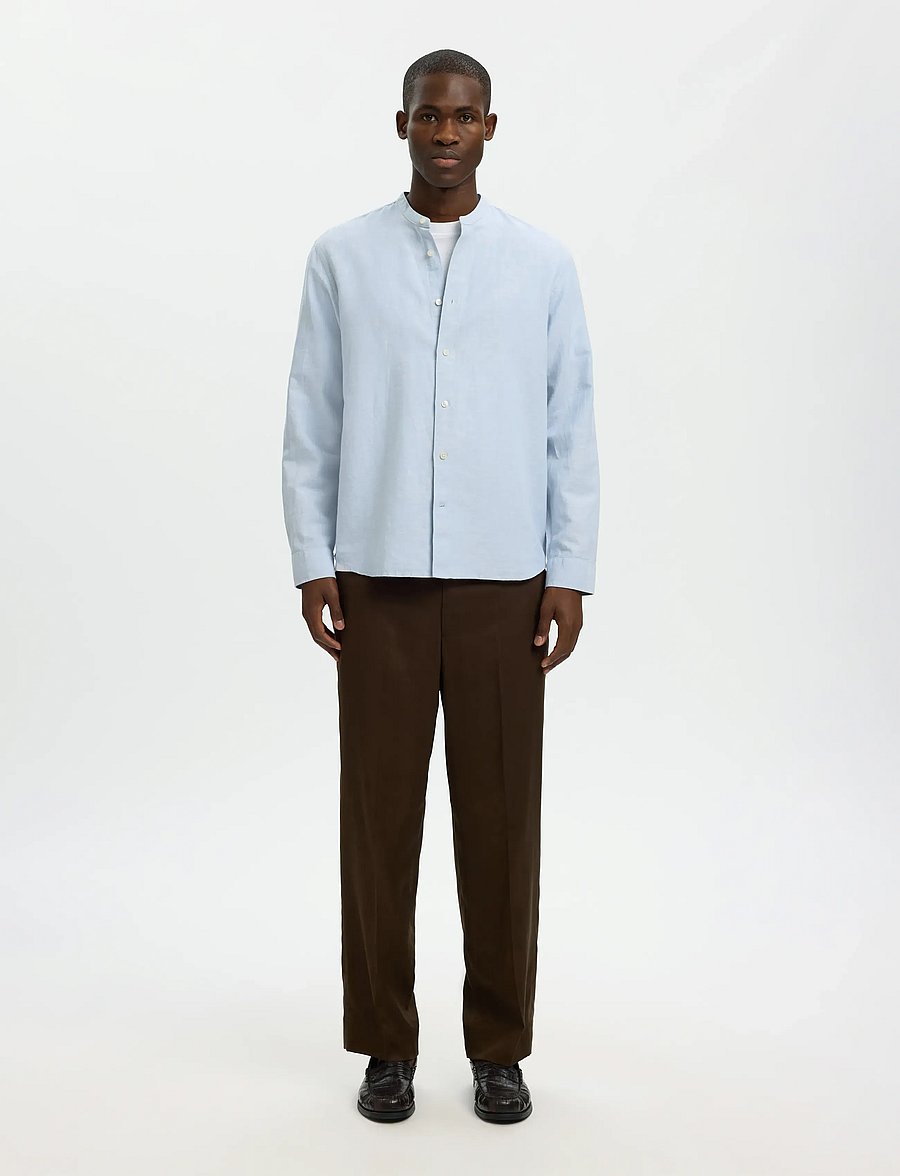 Selected - SLMREGCLAY LINENBLEND LS SHIRT BAND NOOS - leinenhemden - dusty blue - 3