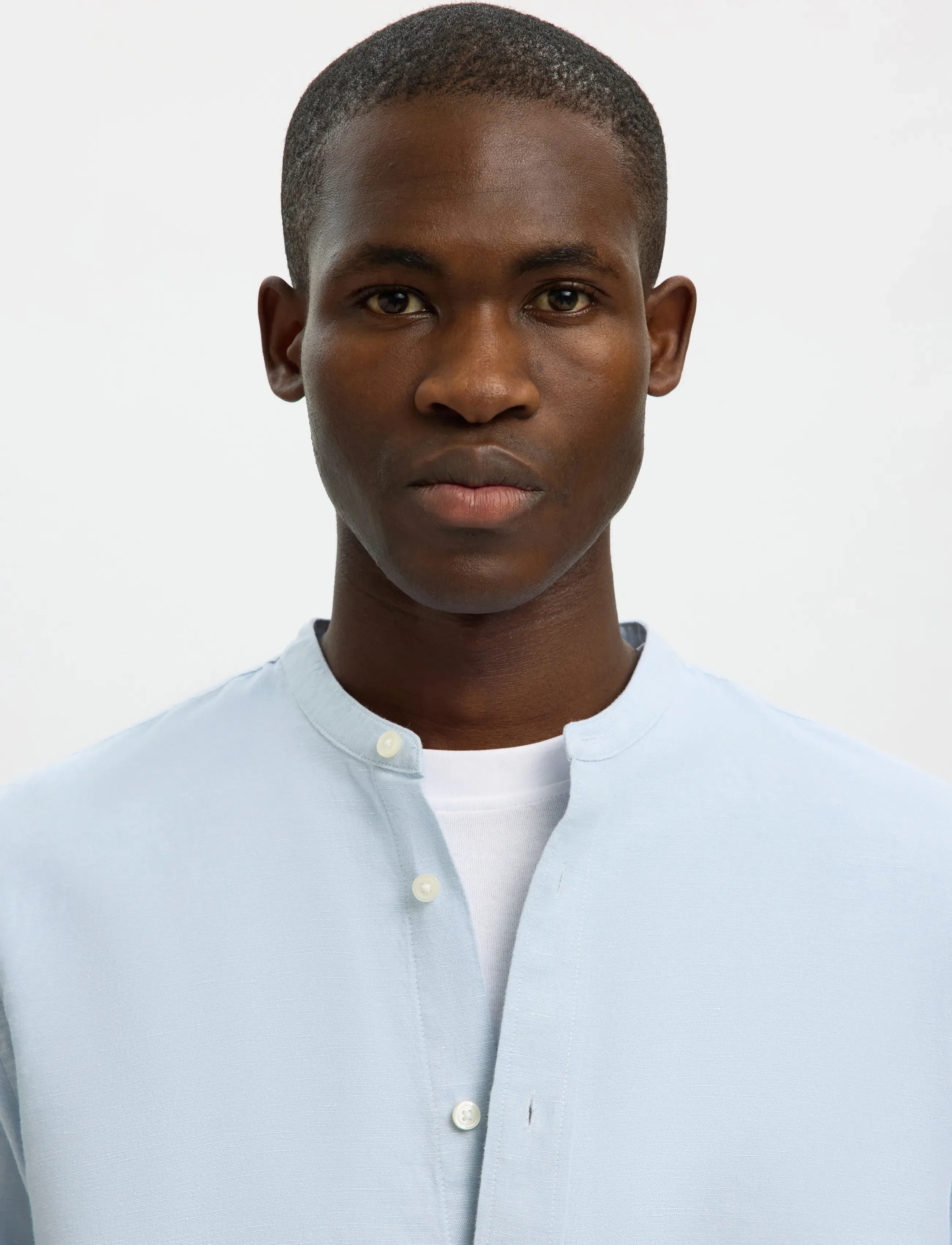 Selected - SLMREGCLAY LINENBLEND LS SHIRT BAND NOOS - hørskjorter - dusty blue - 4