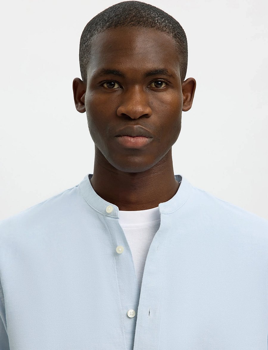Selected - SLMREGCLAY LINENBLEND LS SHIRT BAND NOOS - leinenhemden - dusty blue - 4