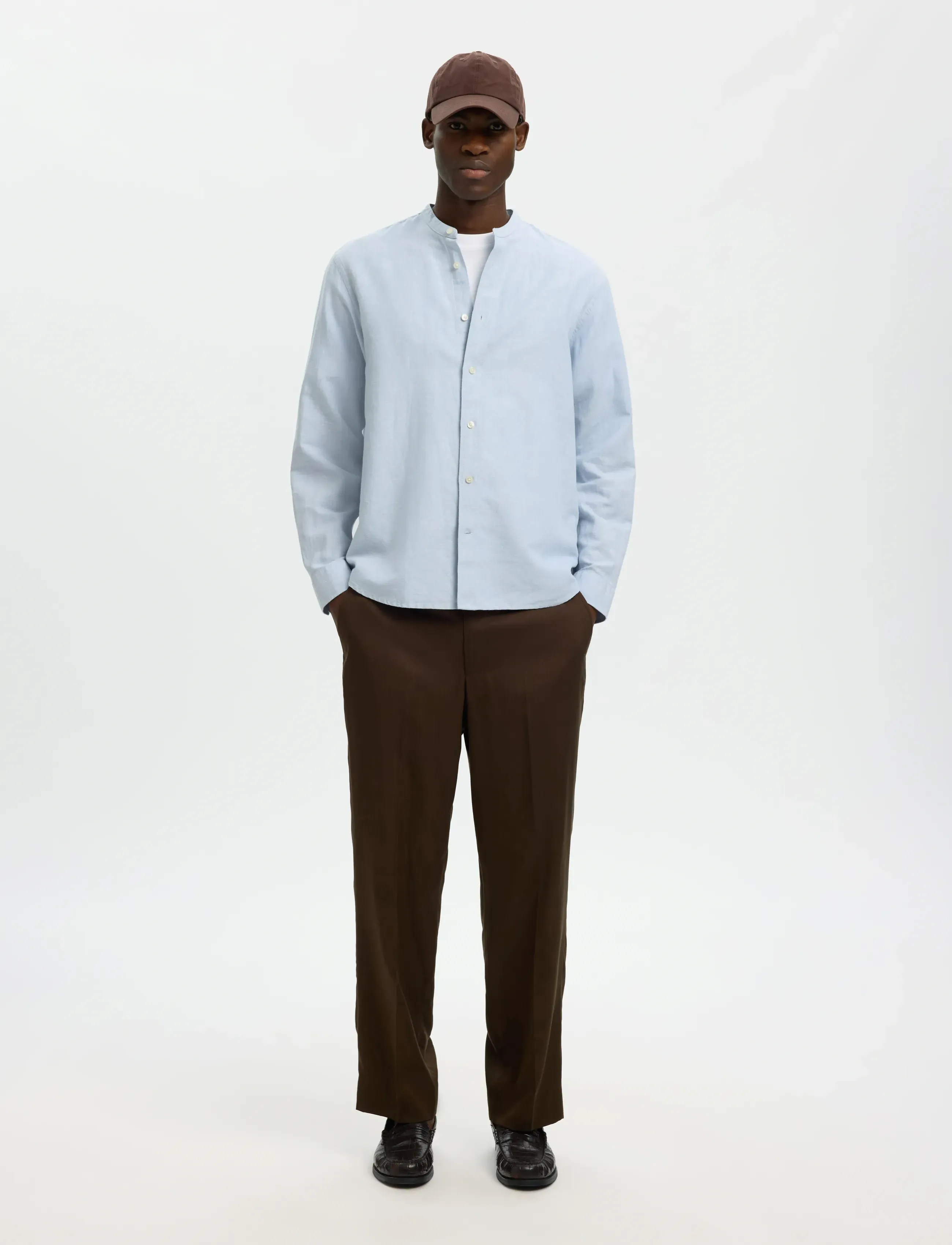 Selected - SLMREGCLAY LINENBLEND LS SHIRT BAND NOOS - hørskjorter - dusty blue - 5