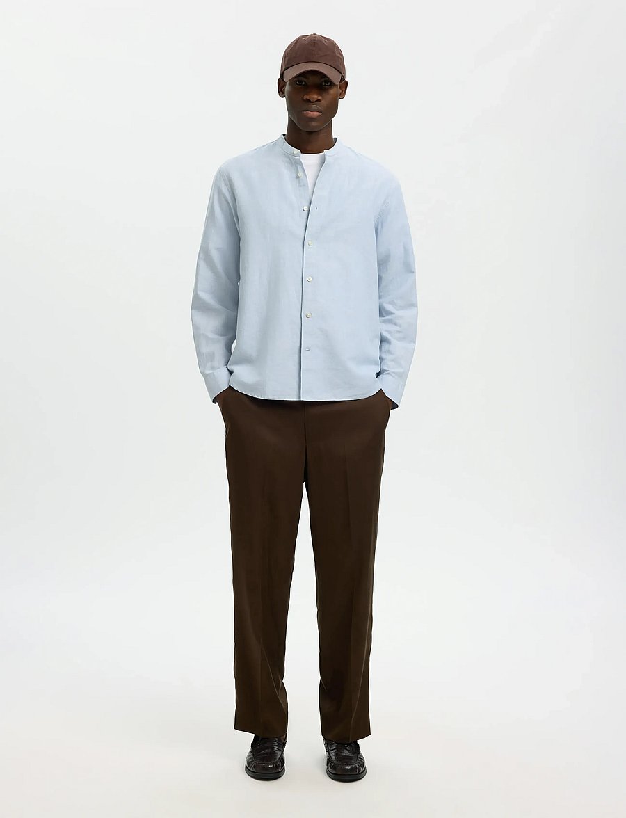 Selected - SLMREGCLAY LINENBLEND LS SHIRT BAND NOOS - leinenhemden - dusty blue - 5