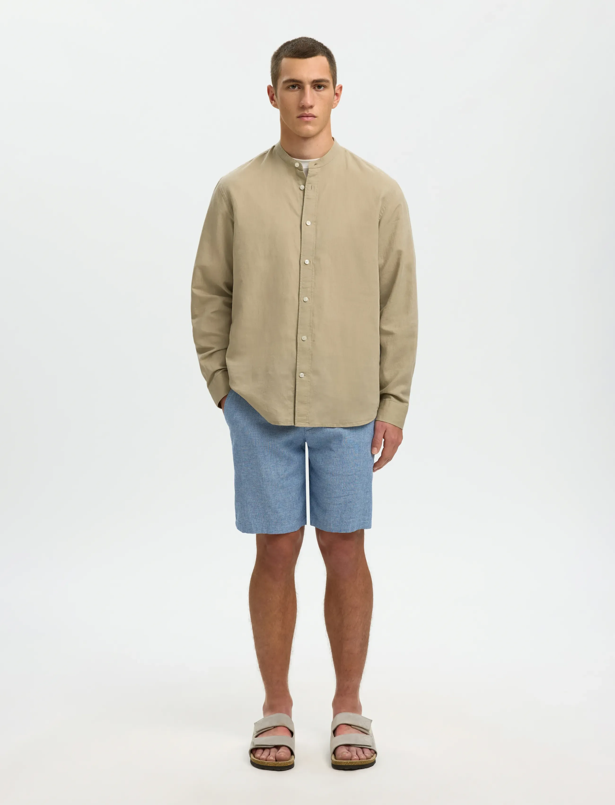 Selected - SLMREGCLAY LINENBLEND LS SHIRT BAND NOOS - hørskjorter - pure cashmere - 3