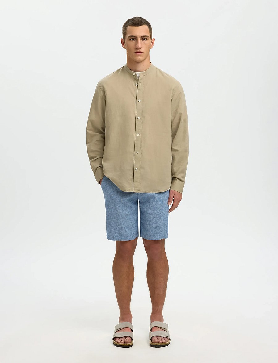 Selected - SLMREGCLAY LINENBLEND LS SHIRT BAND NOOS - leinenhemden - pure cashmere - 3