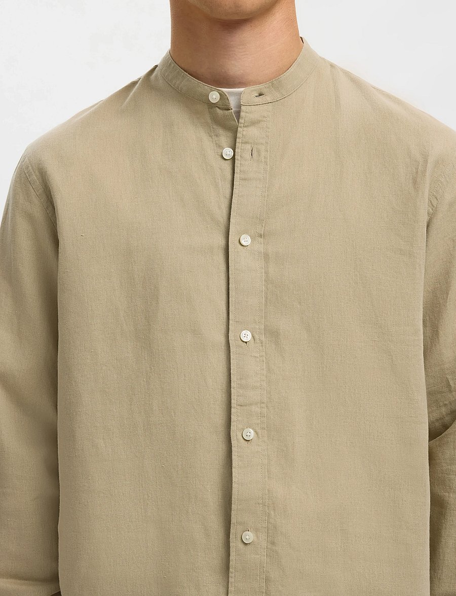 Selected - SLMREGCLAY LINENBLEND LS SHIRT BAND NOOS - leinenhemden - pure cashmere - 4