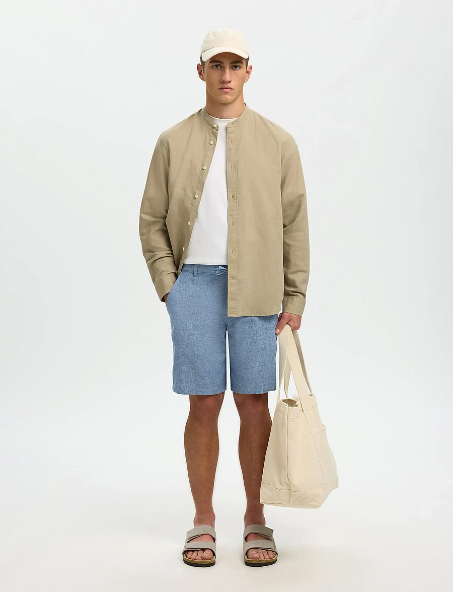 Selected - SLMREGCLAY LINENBLEND LS SHIRT BAND NOOS - leinenhemden - pure cashmere - 5
