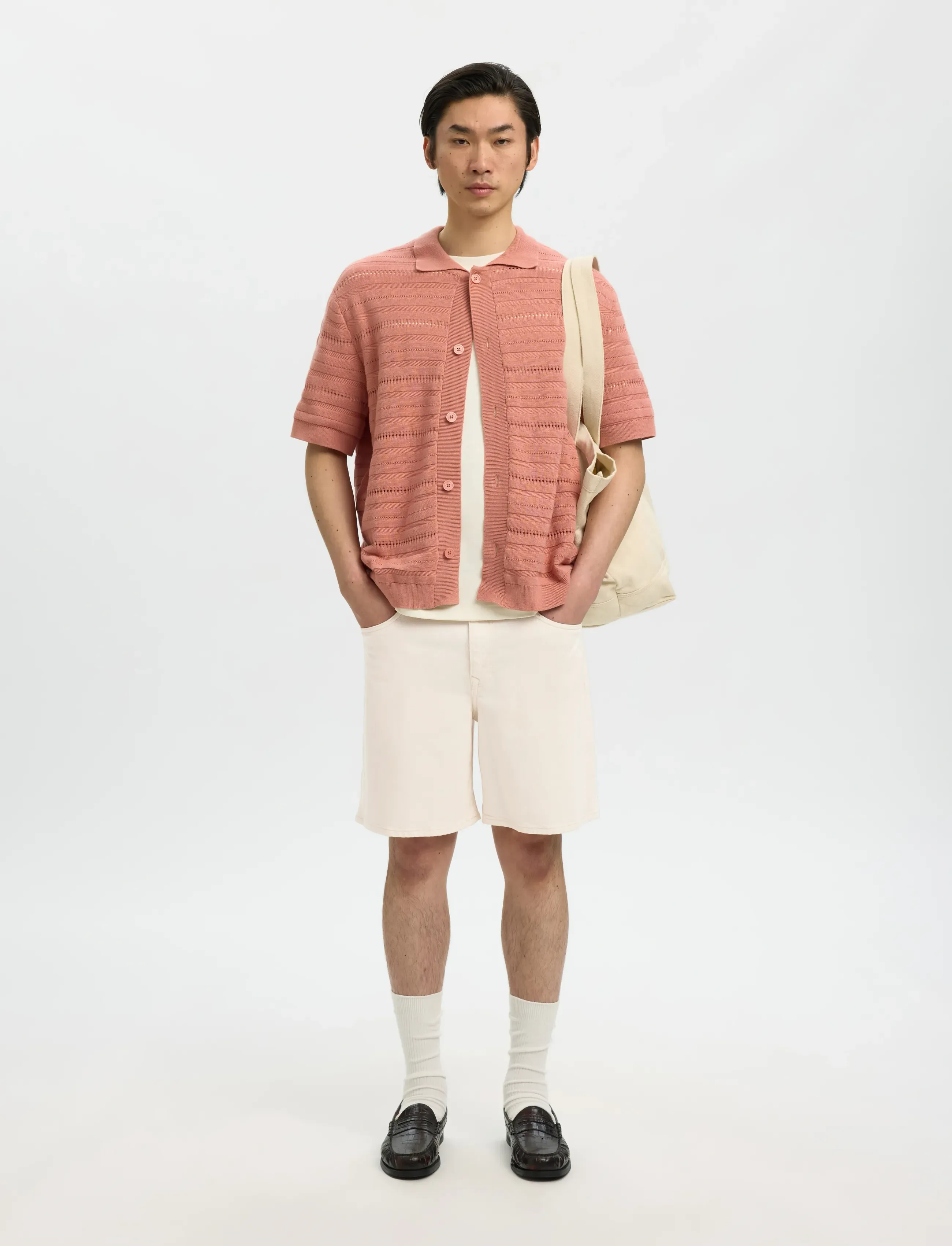 Selected - SLHLOOSE ALEX SUMMER ECRU 611 DNM SHORTS - jeansshorts - ecru - 5