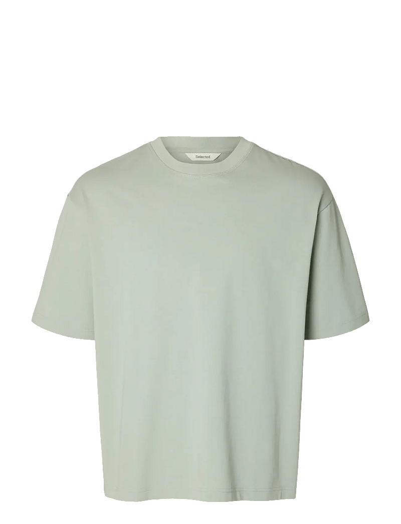 Selected - SLHRELAXASPEN 2-PLY SS O-NECK NOOS - kortärmade t-shirts - aqua gray - 1