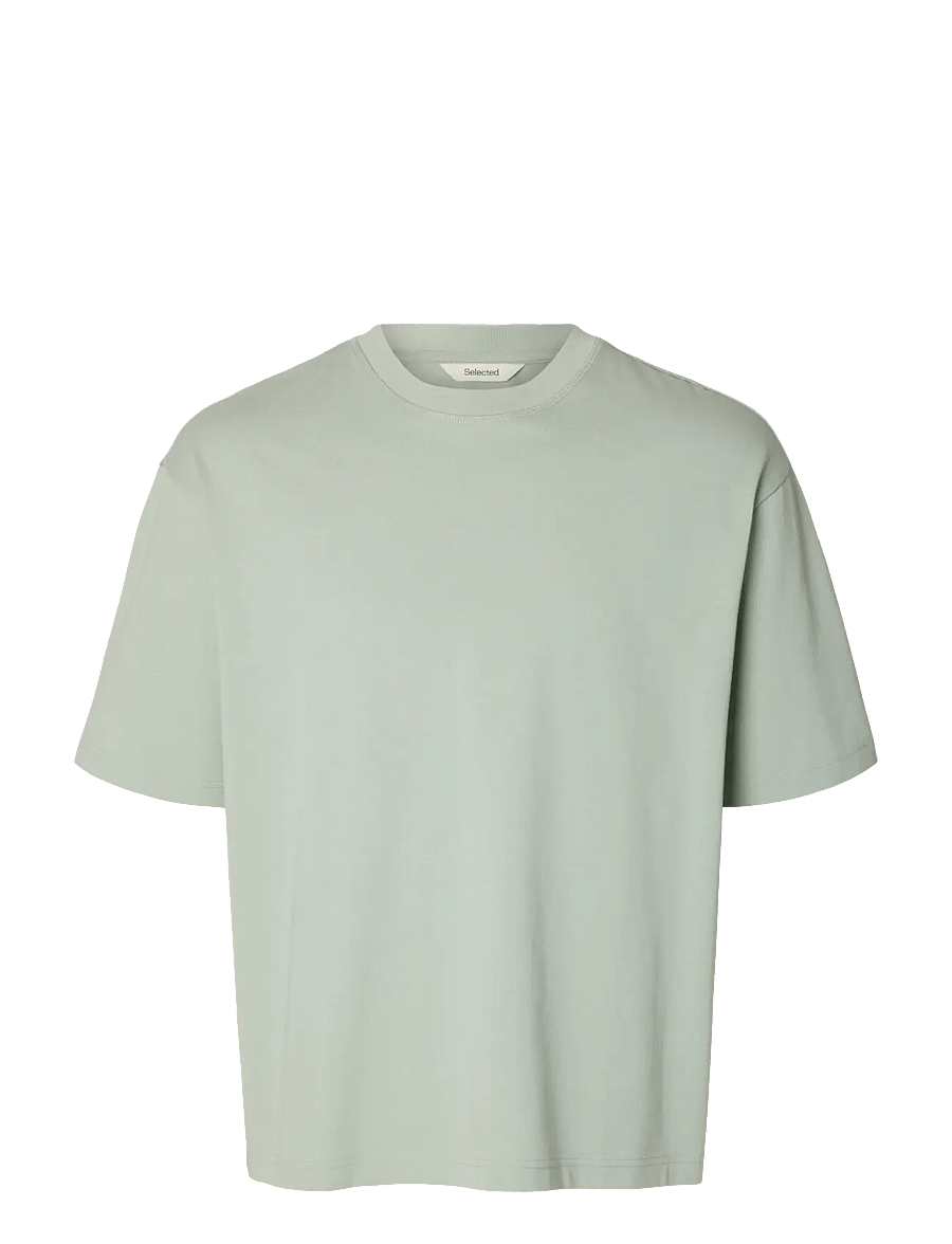 Selected - SLHRELAXASPEN 2-PLY SS O-NECK NOOS - kurzärmelige t-shirts - aqua gray - 1