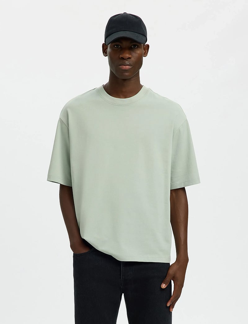 Selected - SLHRELAXASPEN 2-PLY SS O-NECK NOOS - kortärmade t-shirts - aqua gray - 0