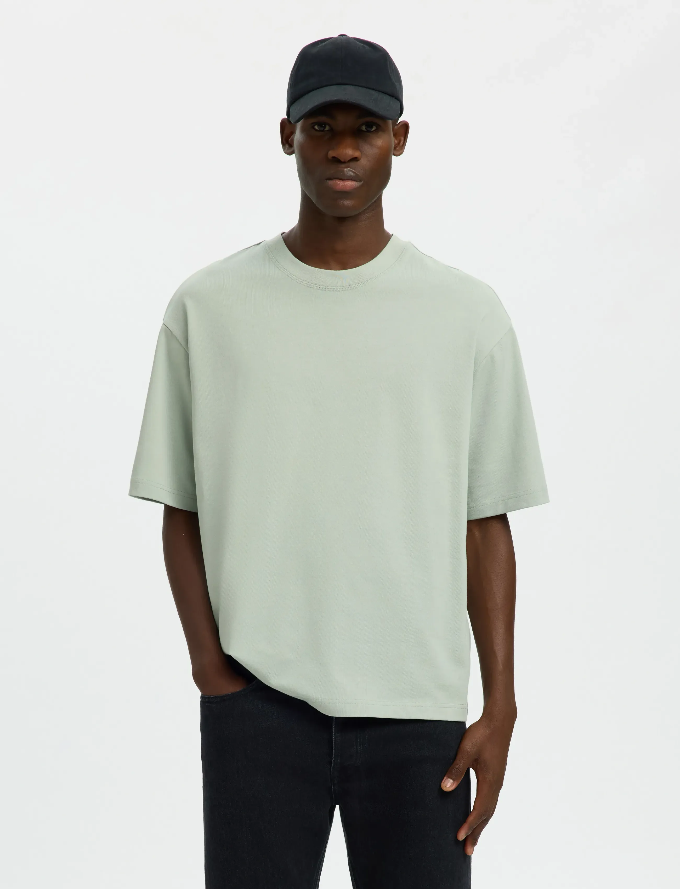 Selected SLMRELAXASPEN 2-PLY SS O-NECK NOOS - Riided - AQUA GRAY / green