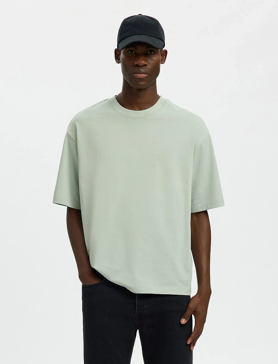 Selected - SLHRELAXASPEN 2-PLY SS O-NECK NOOS - kurzärmelige t-shirts - aqua gray - 0