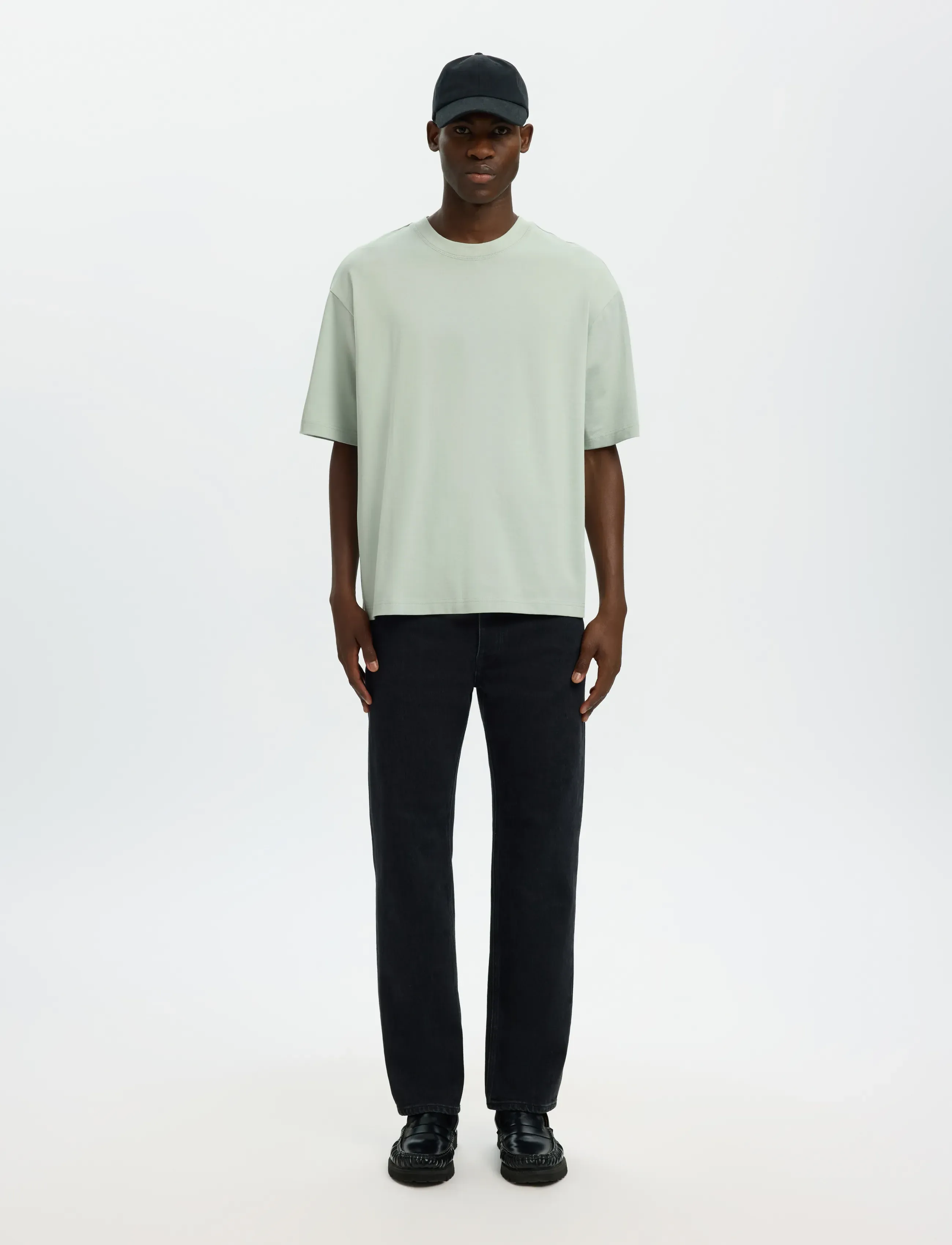 Selected - SLHRELAXASPEN 2-PLY SS O-NECK NOOS - kortærmede t-shirts - aqua gray - 3