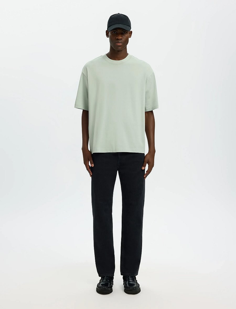 Selected - SLHRELAXASPEN 2-PLY SS O-NECK NOOS - kurzärmelige t-shirts - aqua gray - 3