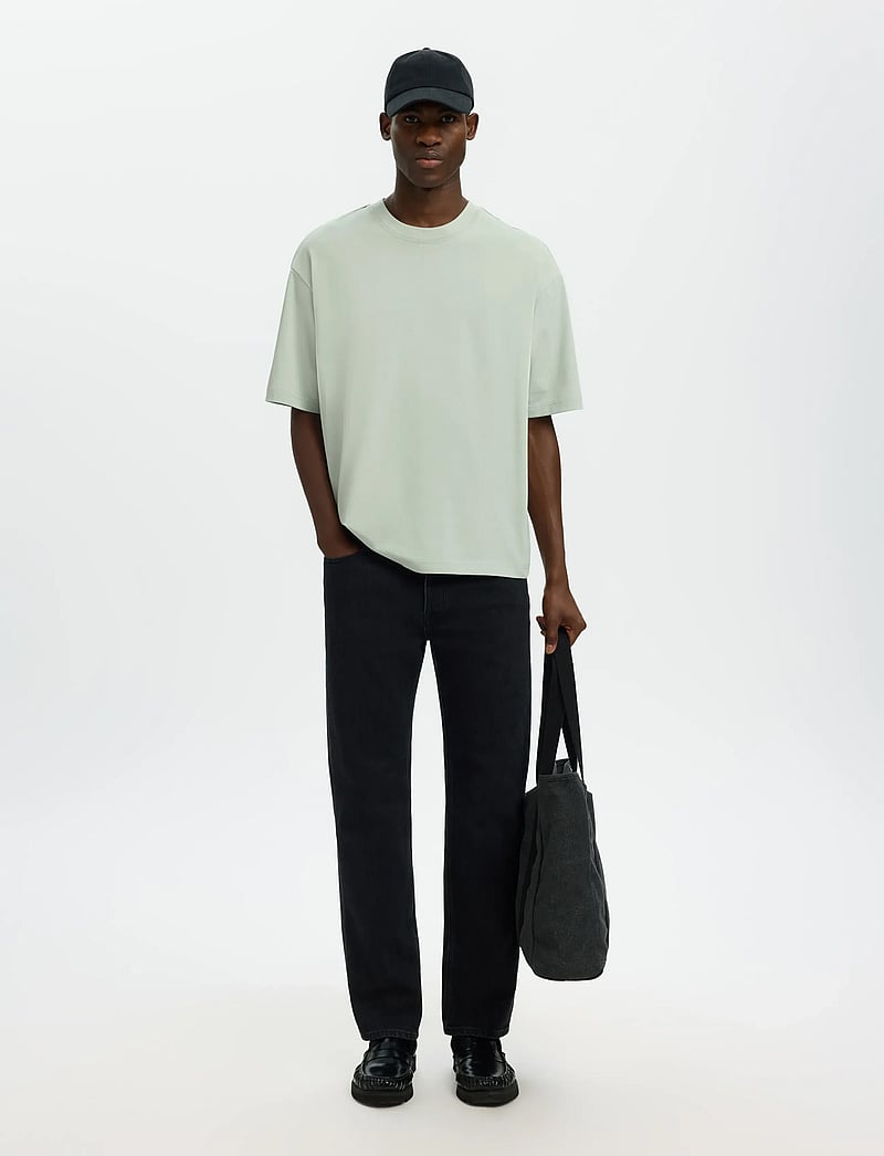 Selected - SLHRELAXASPEN 2-PLY SS O-NECK NOOS - kortärmade t-shirts - aqua gray - 4