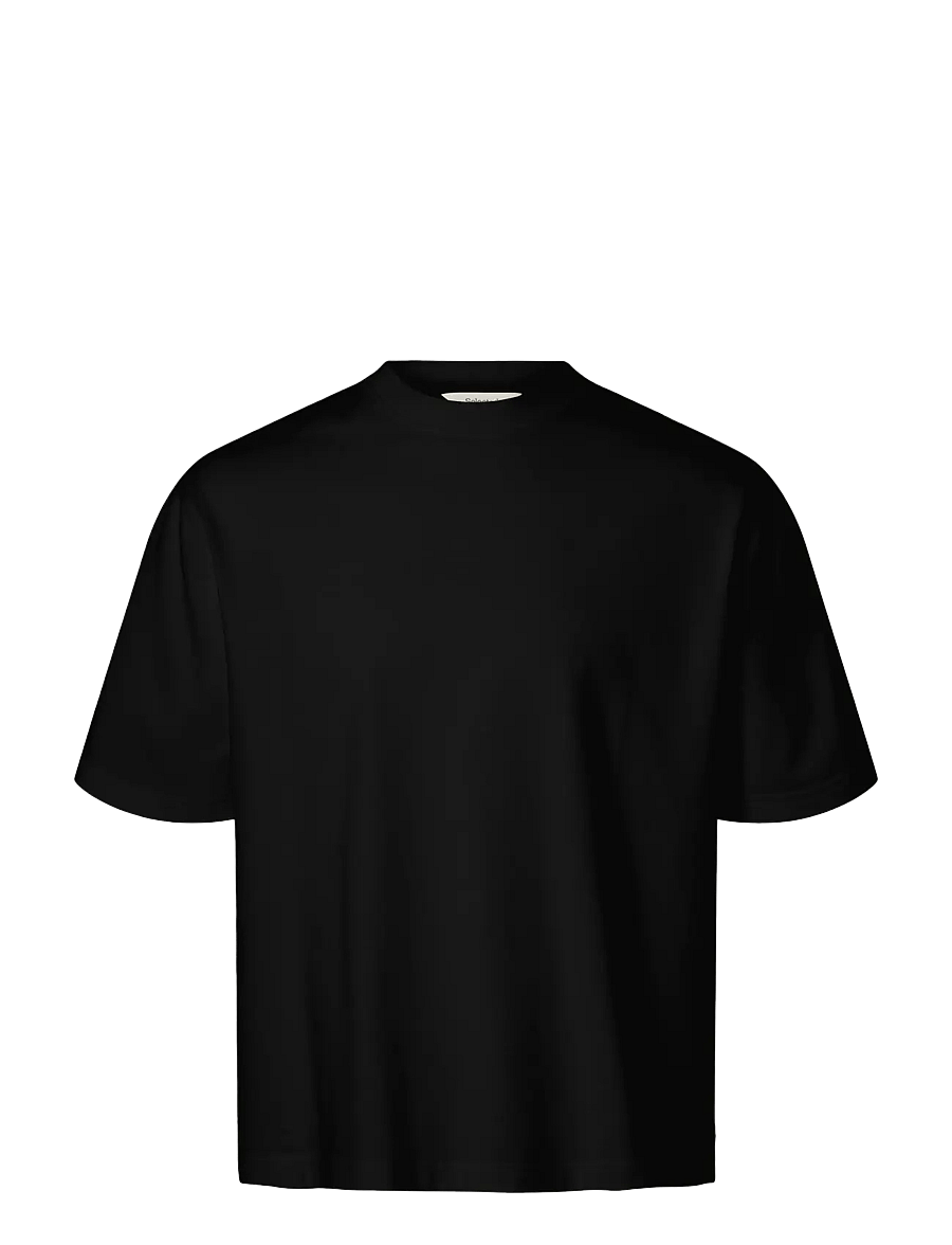 Selected - SLHRELAXASPEN 2-PLY SS O-NECK NOOS - kortærmede t-shirts - black - 1