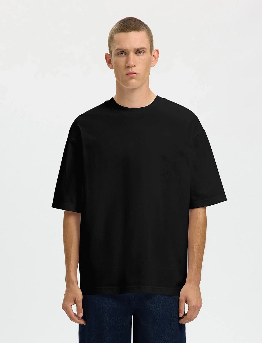 Selected - SLHRELAXASPEN 2-PLY SS O-NECK NOOS - kortærmede t-shirts - black - 0