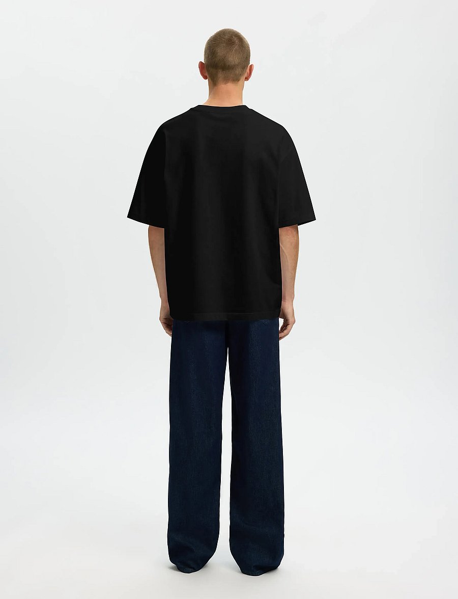 Selected - SLHRELAXASPEN 2-PLY SS O-NECK NOOS - kortærmede t-shirts - black - 2