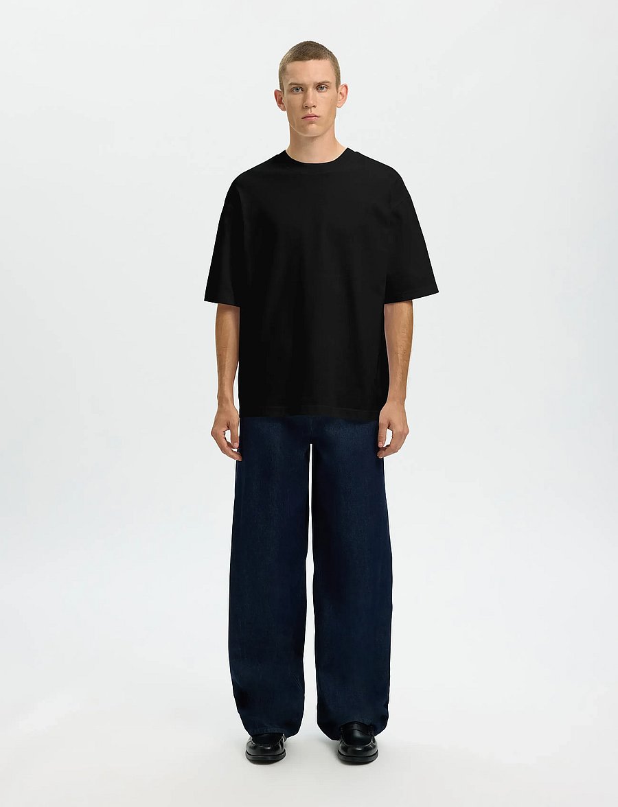 Selected - SLHRELAXASPEN 2-PLY SS O-NECK NOOS - kortærmede t-shirts - black - 3