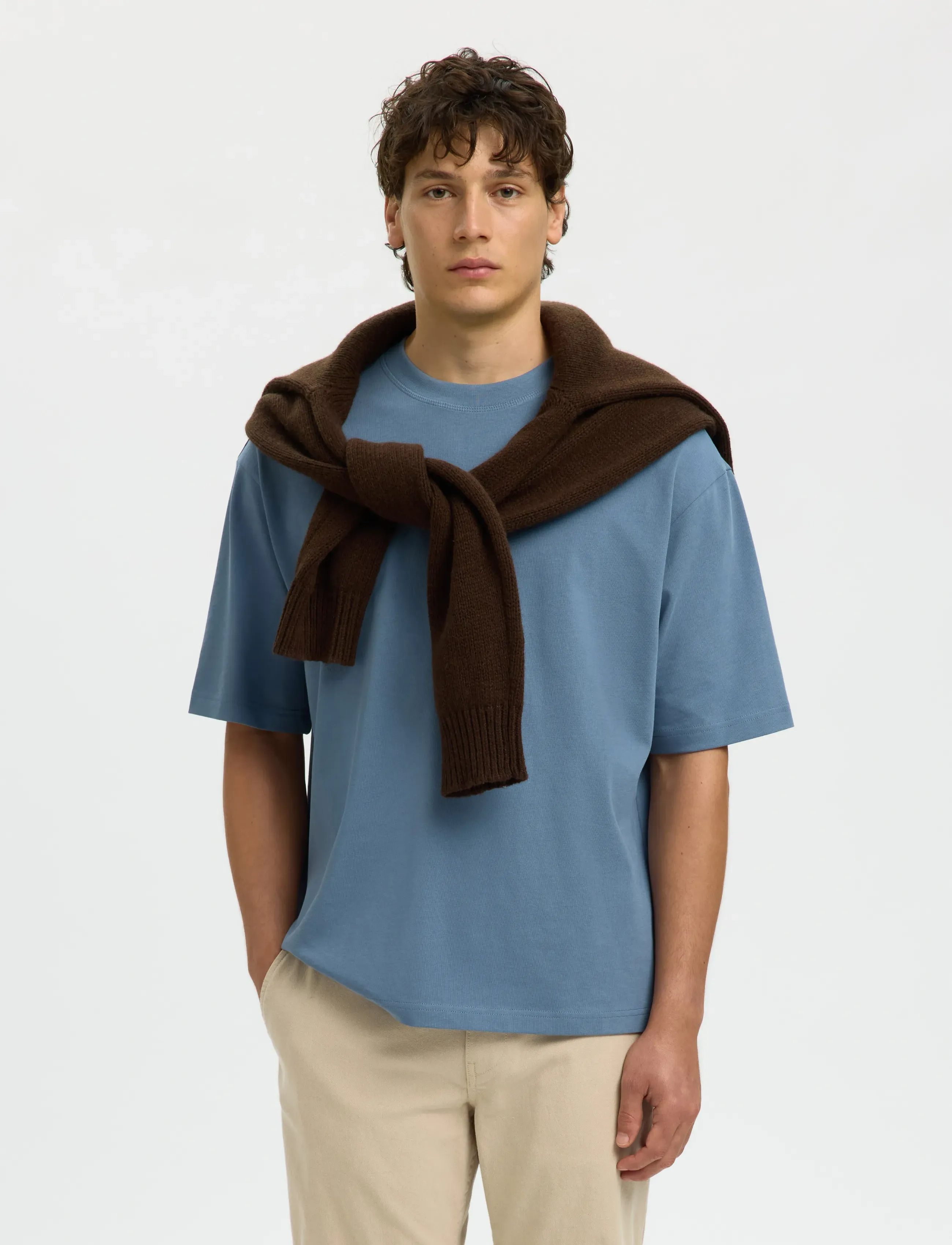 Selected SLHRELAXASPEN 2-PLY SS O-NECK NOOS - T-shirts - BLUE MIRAGE / blue