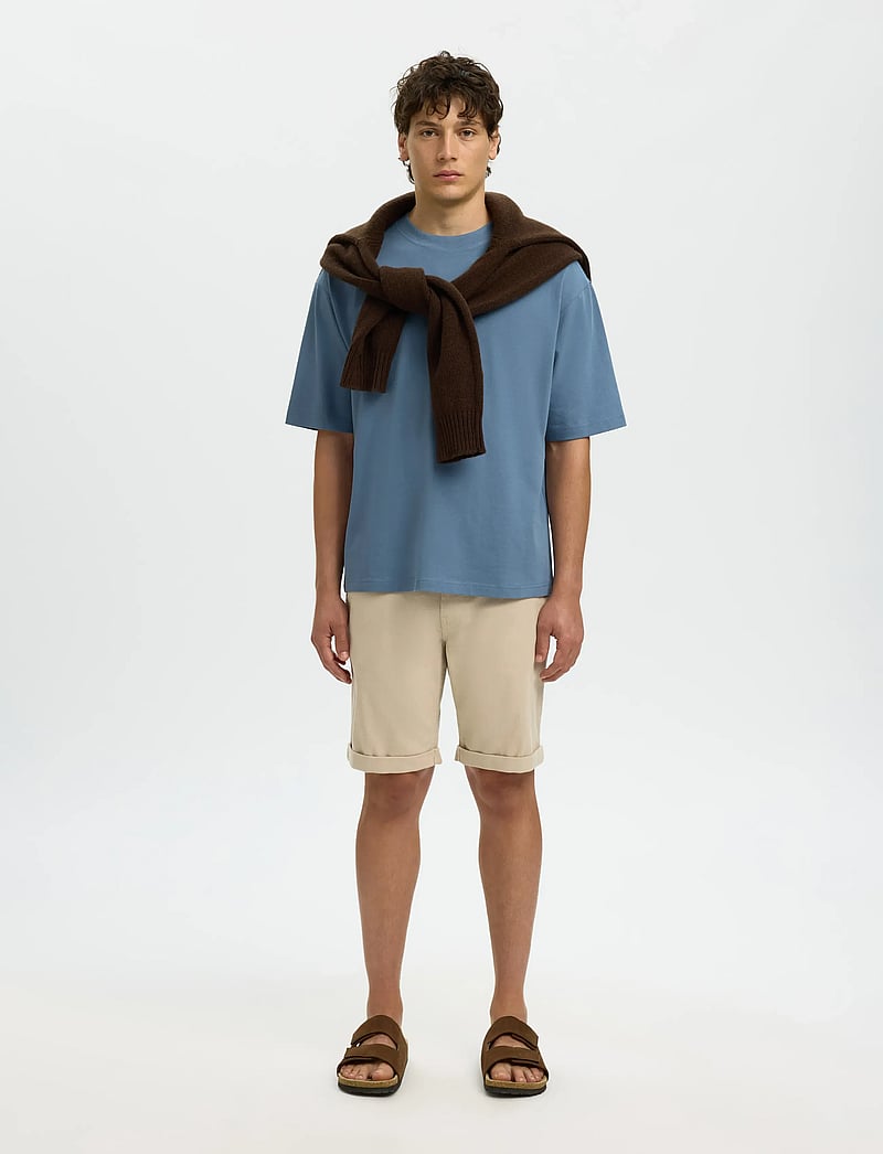 Selected - SLHRELAXASPEN 2-PLY SS O-NECK NOOS - kortærmede t-shirts - blue mirage - 3