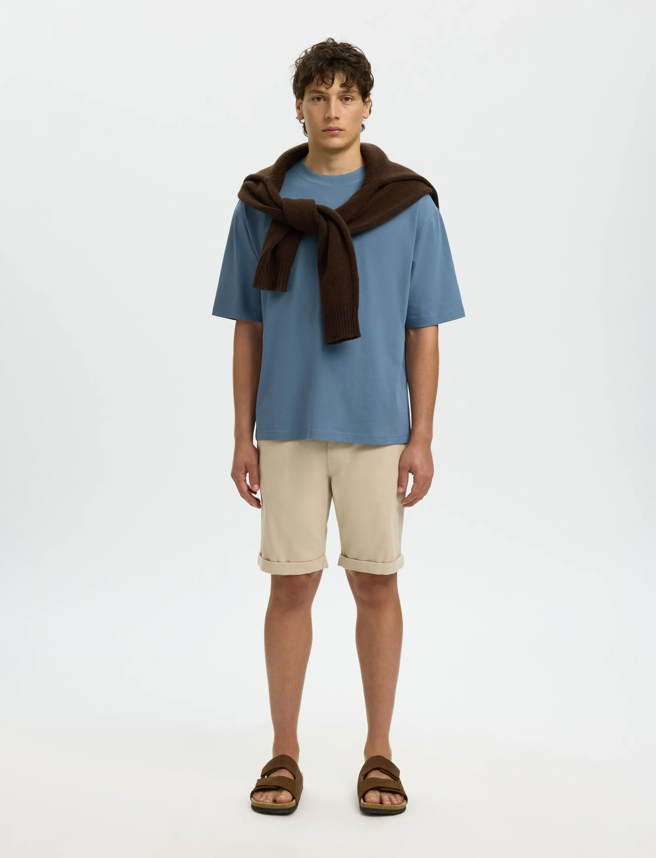 Selected - SLMRELAXASPEN 2-PLY SS O-NECK NOOS - kortærmede t-shirts - blue mirage - 3