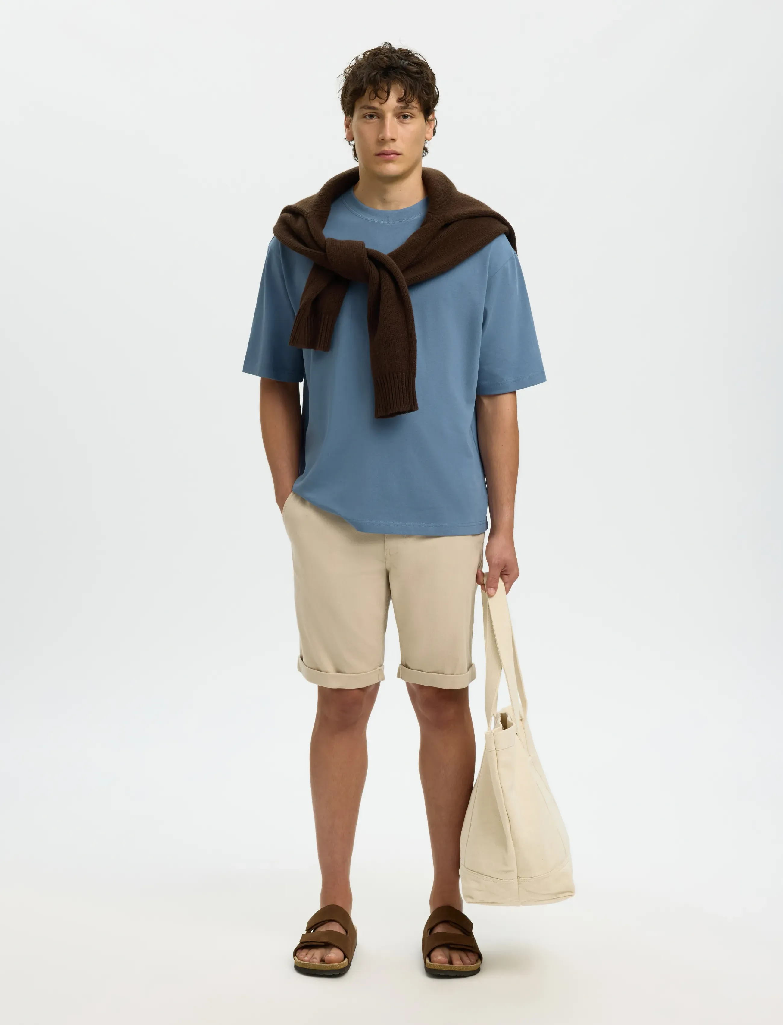Selected - SLMRELAXASPEN 2-PLY SS O-NECK NOOS - kortærmede t-shirts - blue mirage - 4