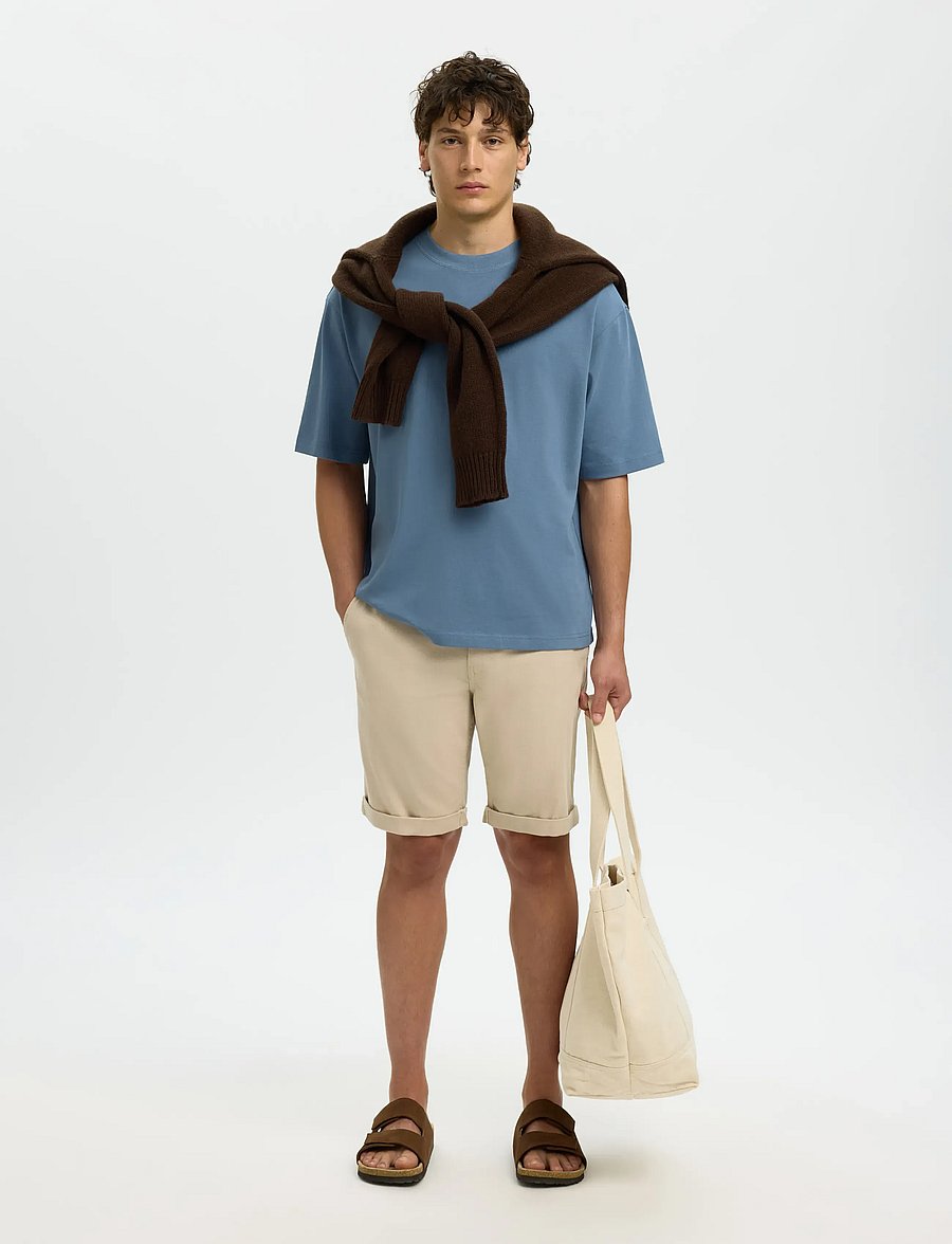 Selected - SLHRELAXASPEN 2-PLY SS O-NECK NOOS - kortærmede t-shirts - blue mirage - 4