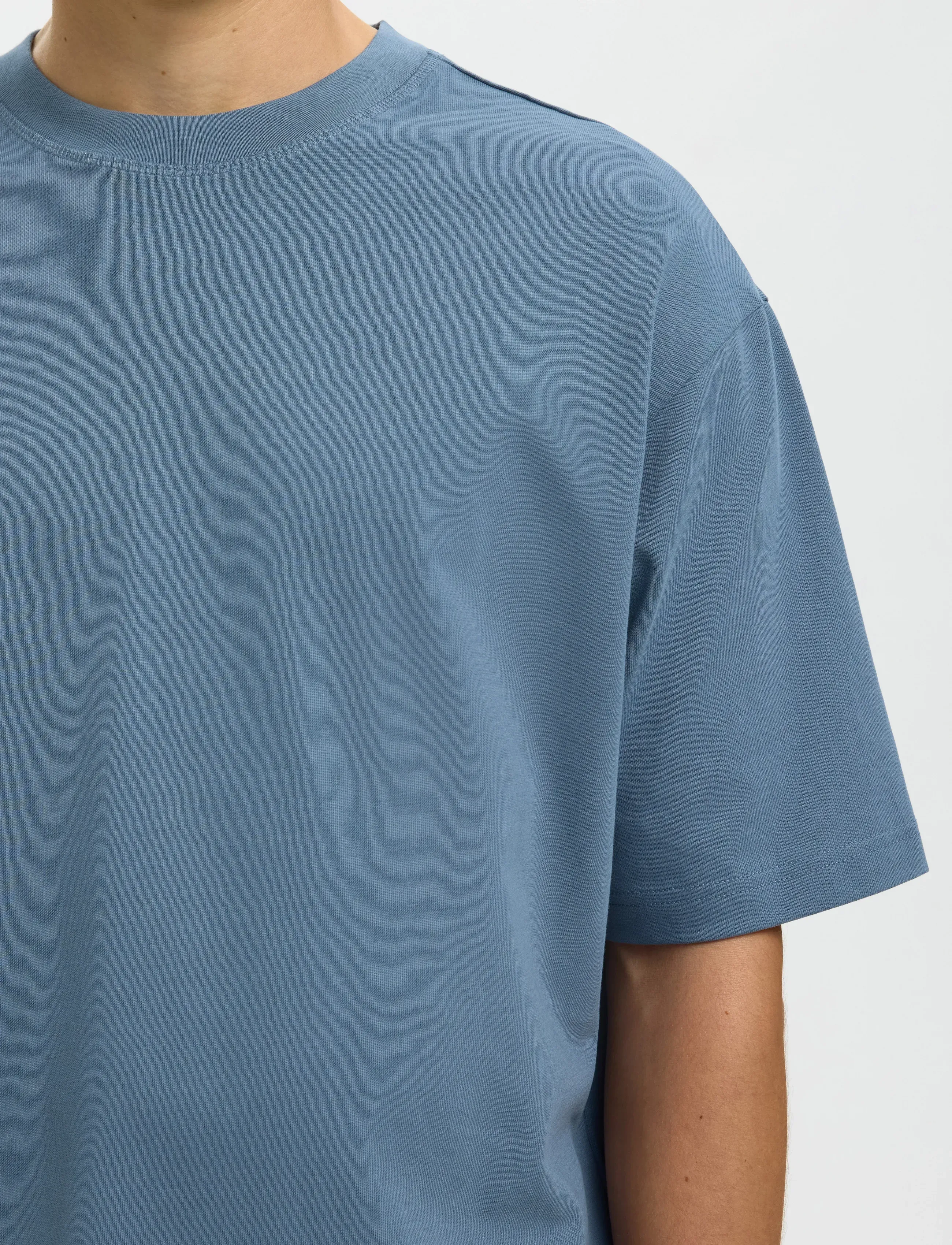 Selected - SLMRELAXASPEN 2-PLY SS O-NECK NOOS - kortærmede t-shirts - blue mirage - 5