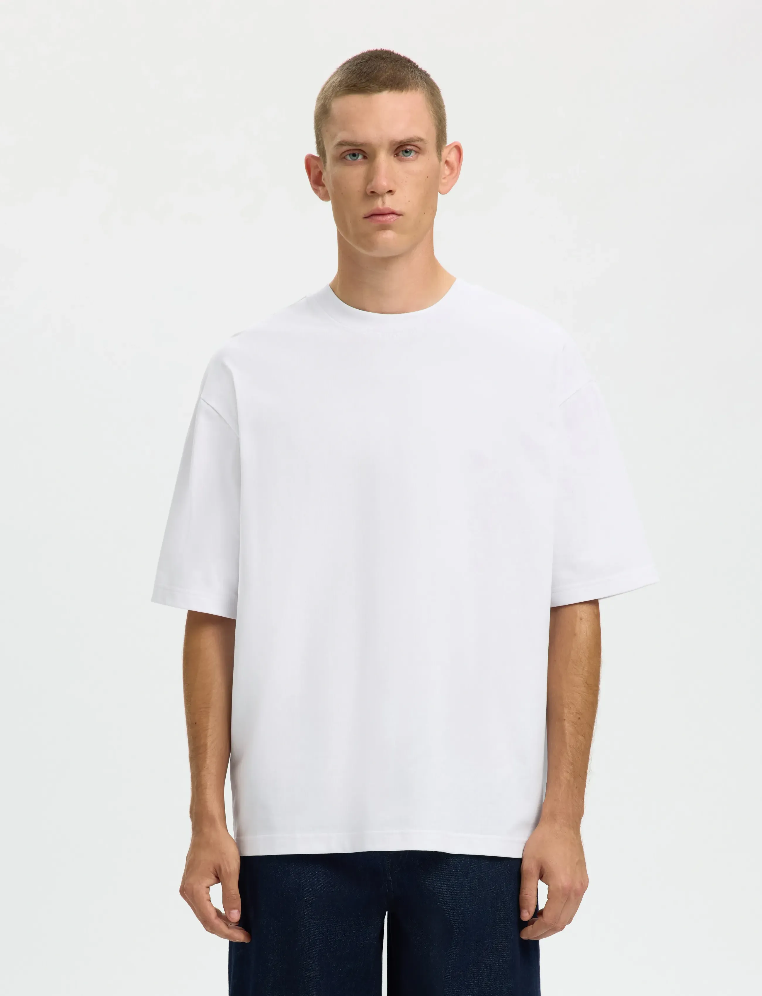 Selected SLMRELAXASPEN 2-PLY SS O-NECK NOOS - T-särgid - BRIGHT WHITE / white