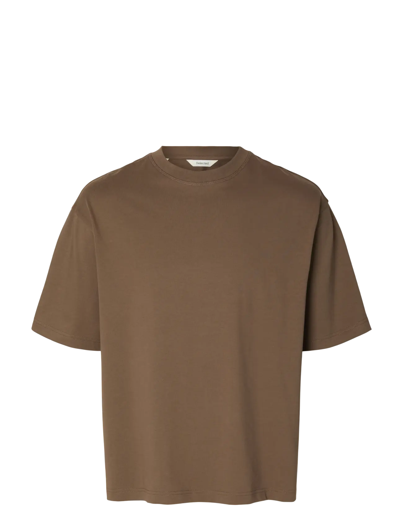Selected SLMRELAXASPEN 2-PLY SS O-NECK NOOS - T-shirts - CHOCOLATE CHIP / brown