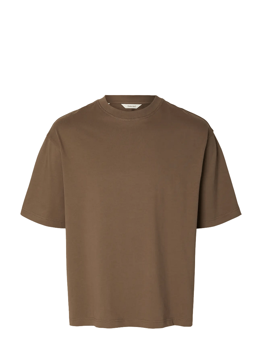 Selected - SLHRELAXASPEN 2-PLY SS O-NECK NOOS - kurzärmelige t-shirts - chocolate chip - 1