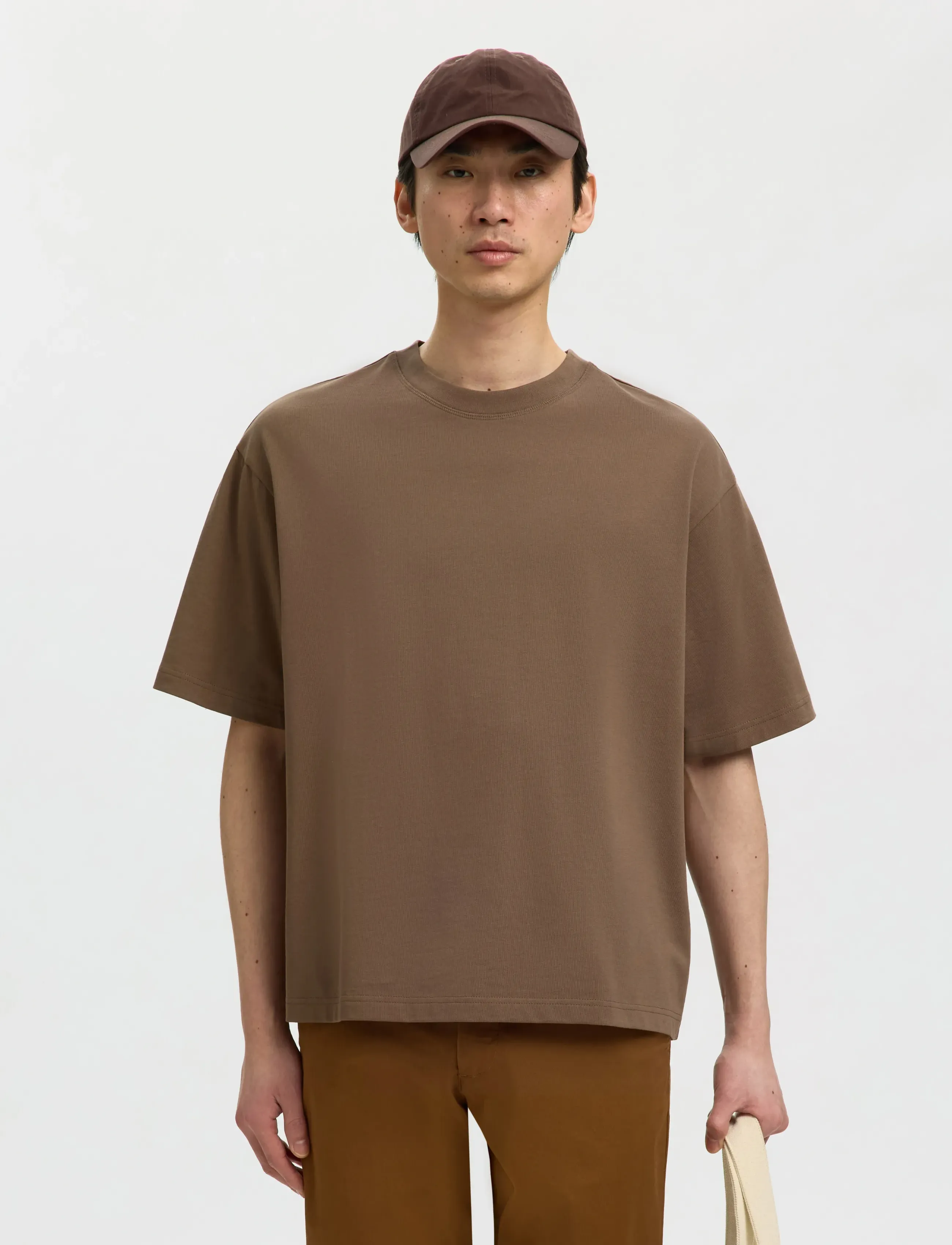 Selected SLMRELAXASPEN 2-PLY SS O-NECK NOOS - T-Shirts - CHOCOLATE CHIP / brown
