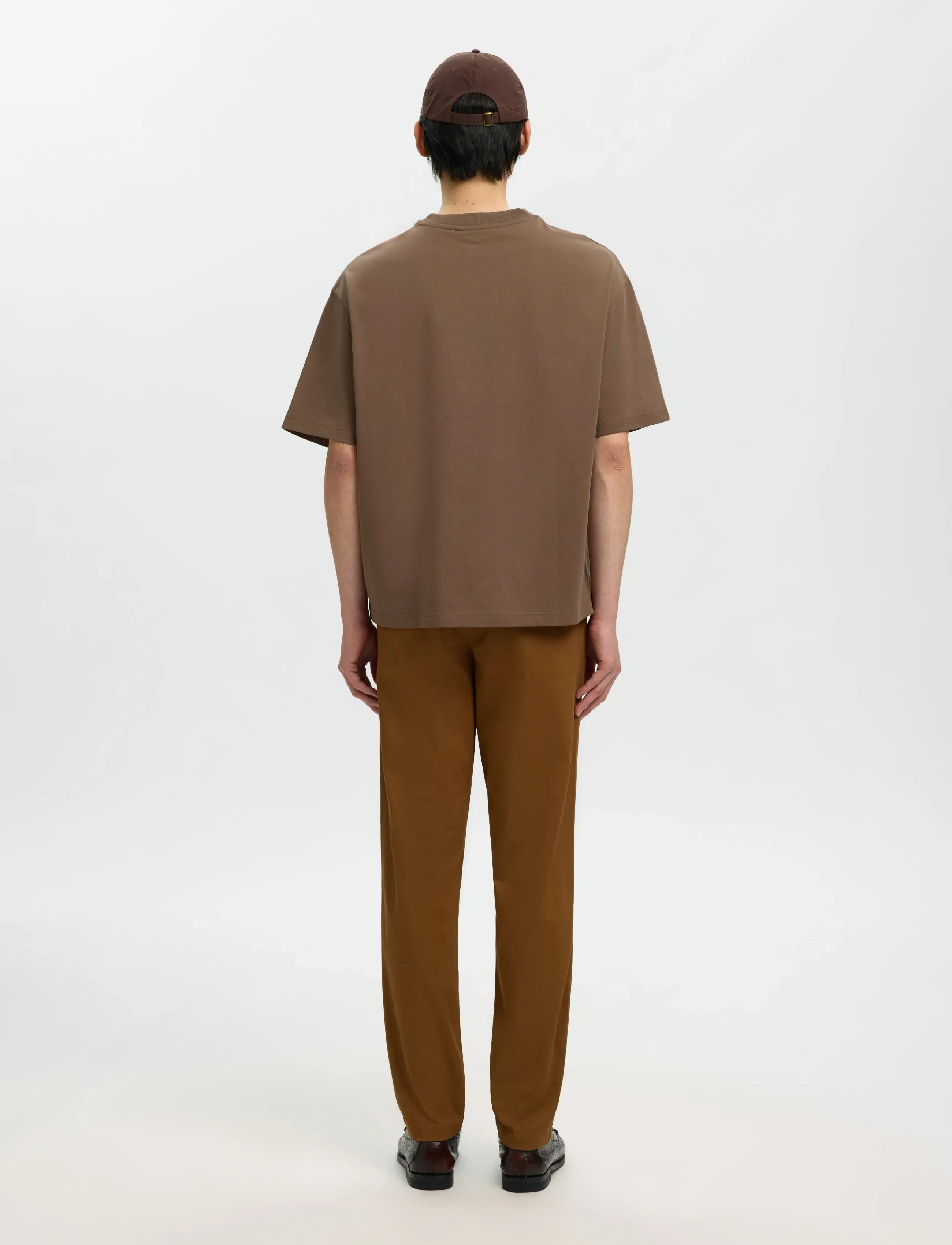 Selected - SLMRELAXASPEN 2-PLY SS O-NECK NOOS - kortærmede t-shirts - chocolate chip - 2