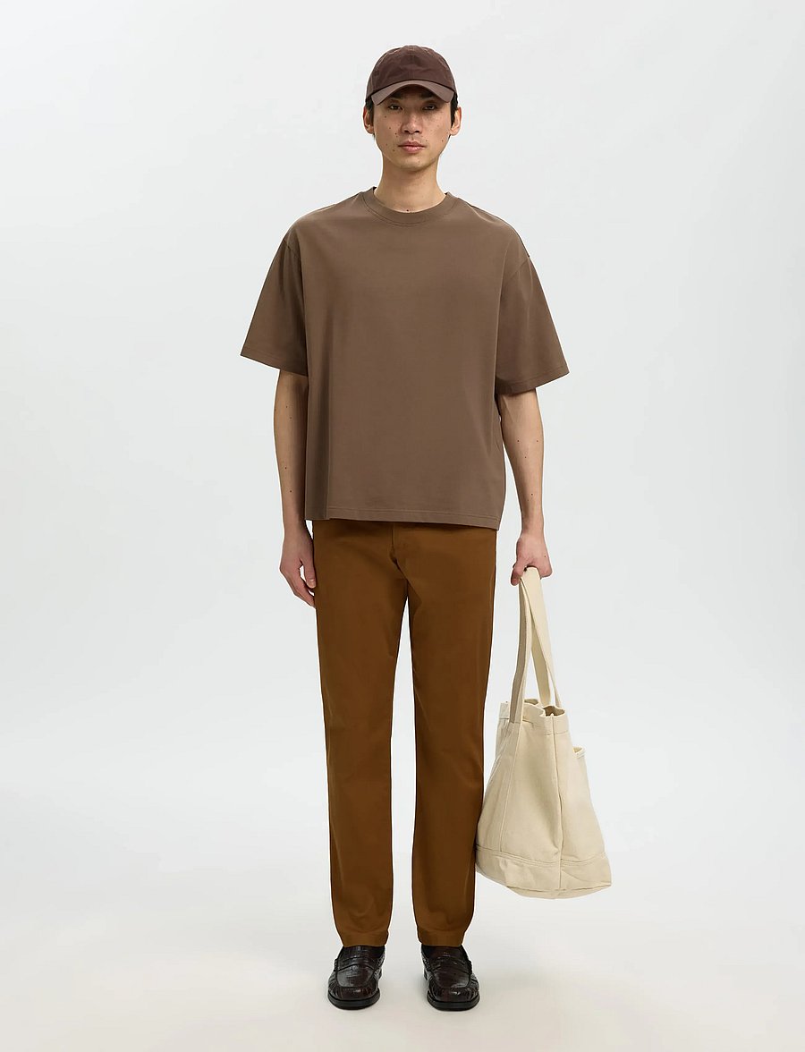 Selected - SLHRELAXASPEN 2-PLY SS O-NECK NOOS - kurzärmelige t-shirts - chocolate chip - 3