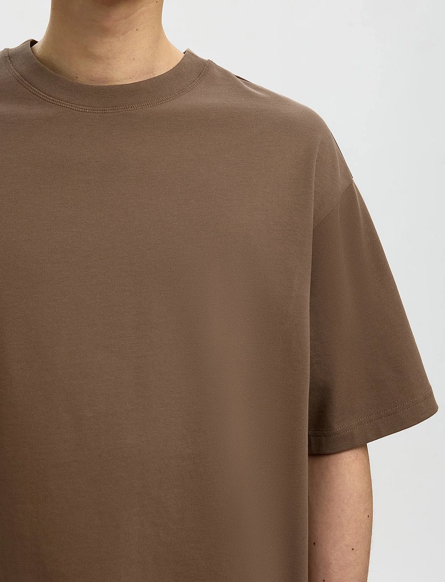 Selected - SLHRELAXASPEN 2-PLY SS O-NECK NOOS - kurzärmelige t-shirts - chocolate chip - 4