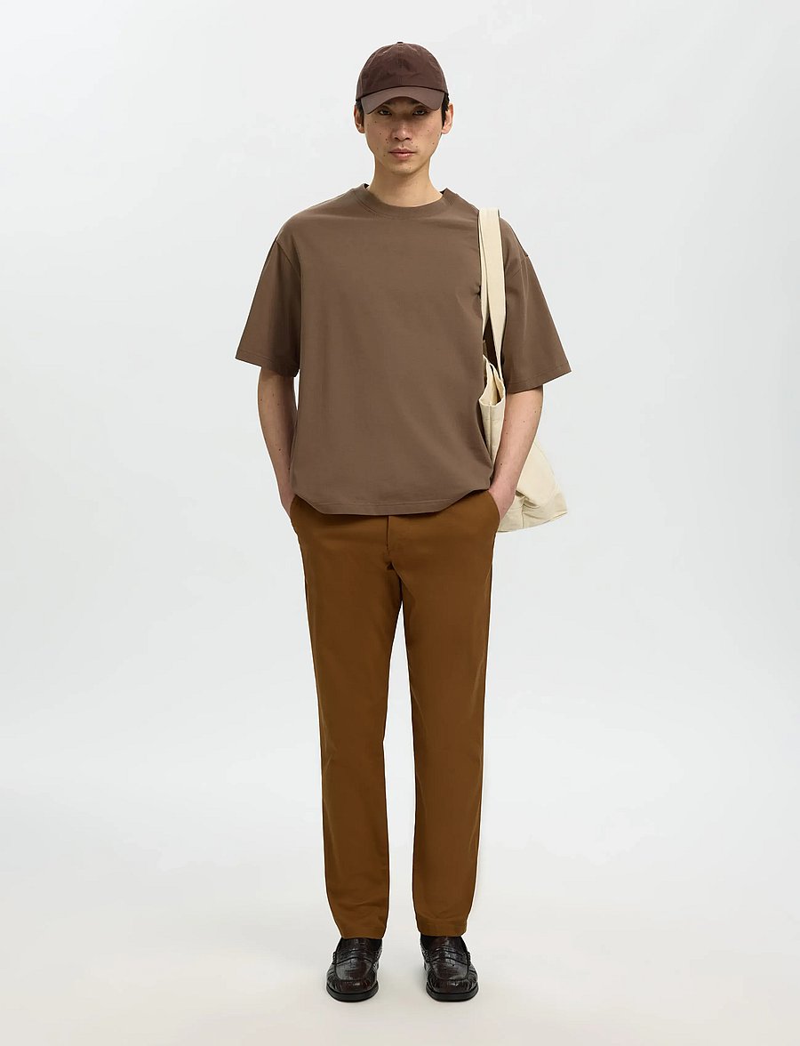 Selected - SLHRELAXASPEN 2-PLY SS O-NECK NOOS - kurzärmelige t-shirts - chocolate chip - 5