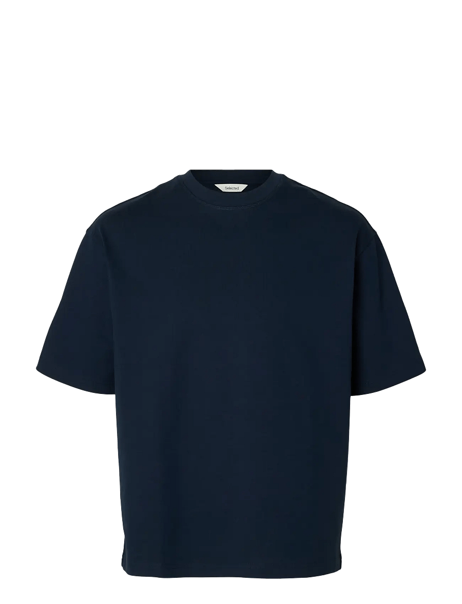 Selected - SLMRELAXASPEN 2-PLY SS O-NECK NOOS - kurzärmelige t-shirts - navy blazer - 0