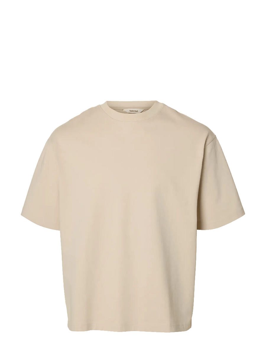 Selected - SLHRELAXASPEN 2-PLY SS O-NECK NOOS - kurzärmelige t-shirts - oatmeal - 1