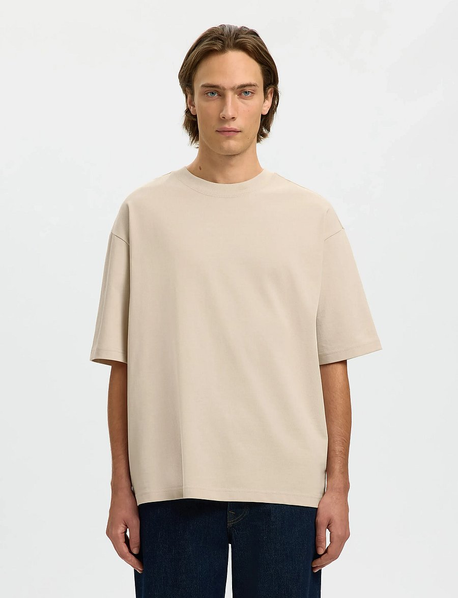 Selected - SLHRELAXASPEN 2-PLY SS O-NECK NOOS - kurzärmelige t-shirts - oatmeal - 0