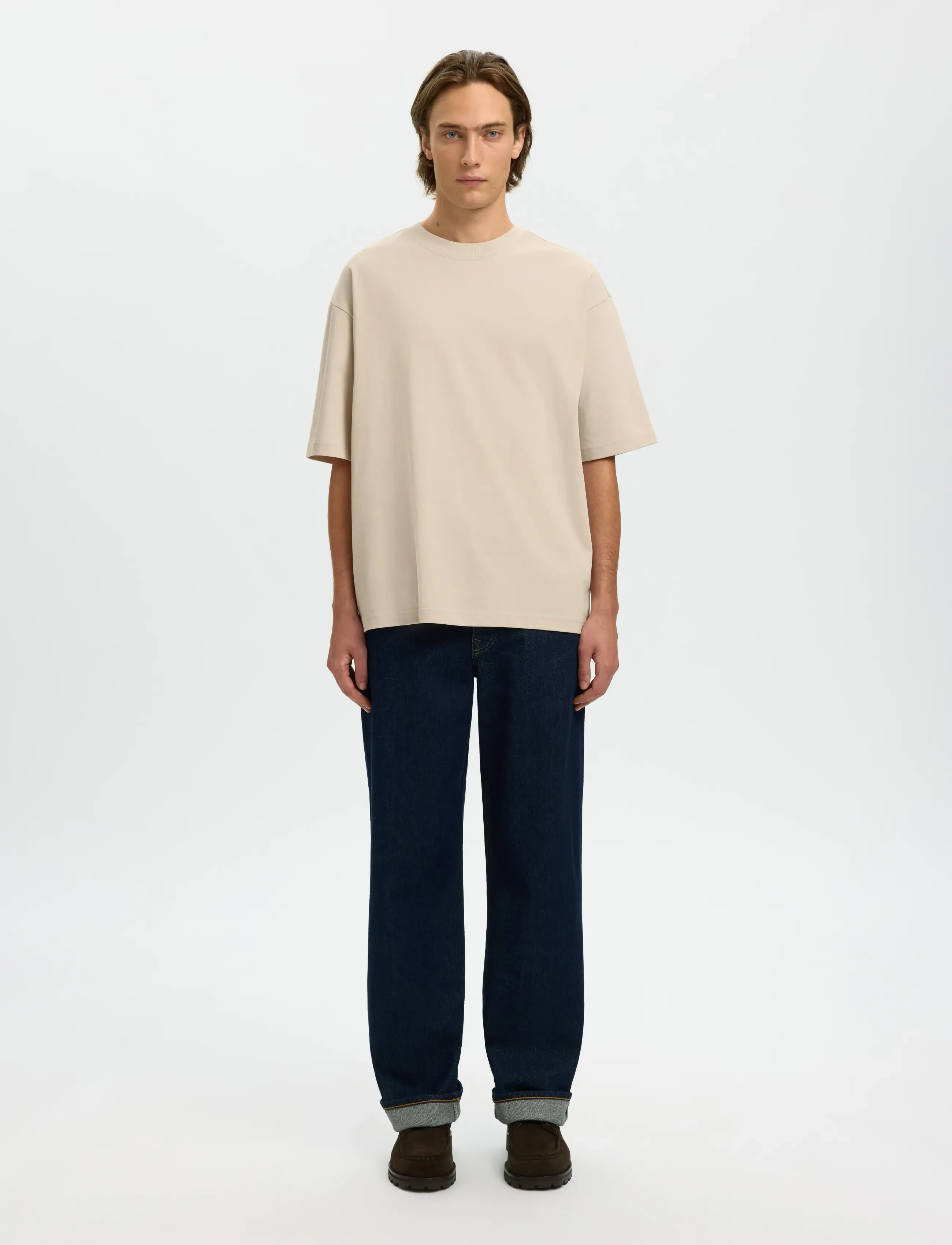 Selected - SLMRELAXASPEN 2-PLY SS O-NECK NOOS - kortærmede t-shirts - oatmeal - 3