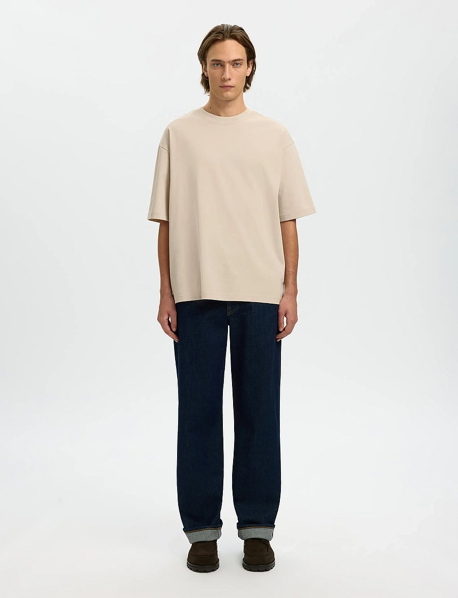Selected - SLHRELAXASPEN 2-PLY SS O-NECK NOOS - kurzärmelige t-shirts - oatmeal - 3