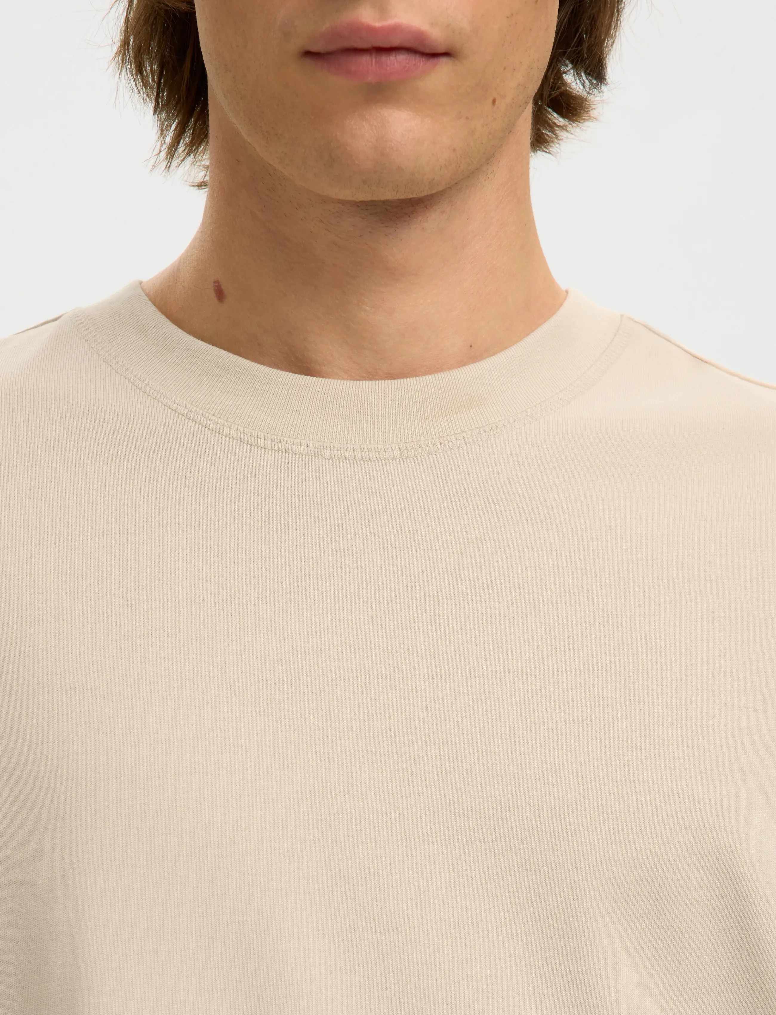 Selected - SLMRELAXASPEN 2-PLY SS O-NECK NOOS - kortærmede t-shirts - oatmeal - 4